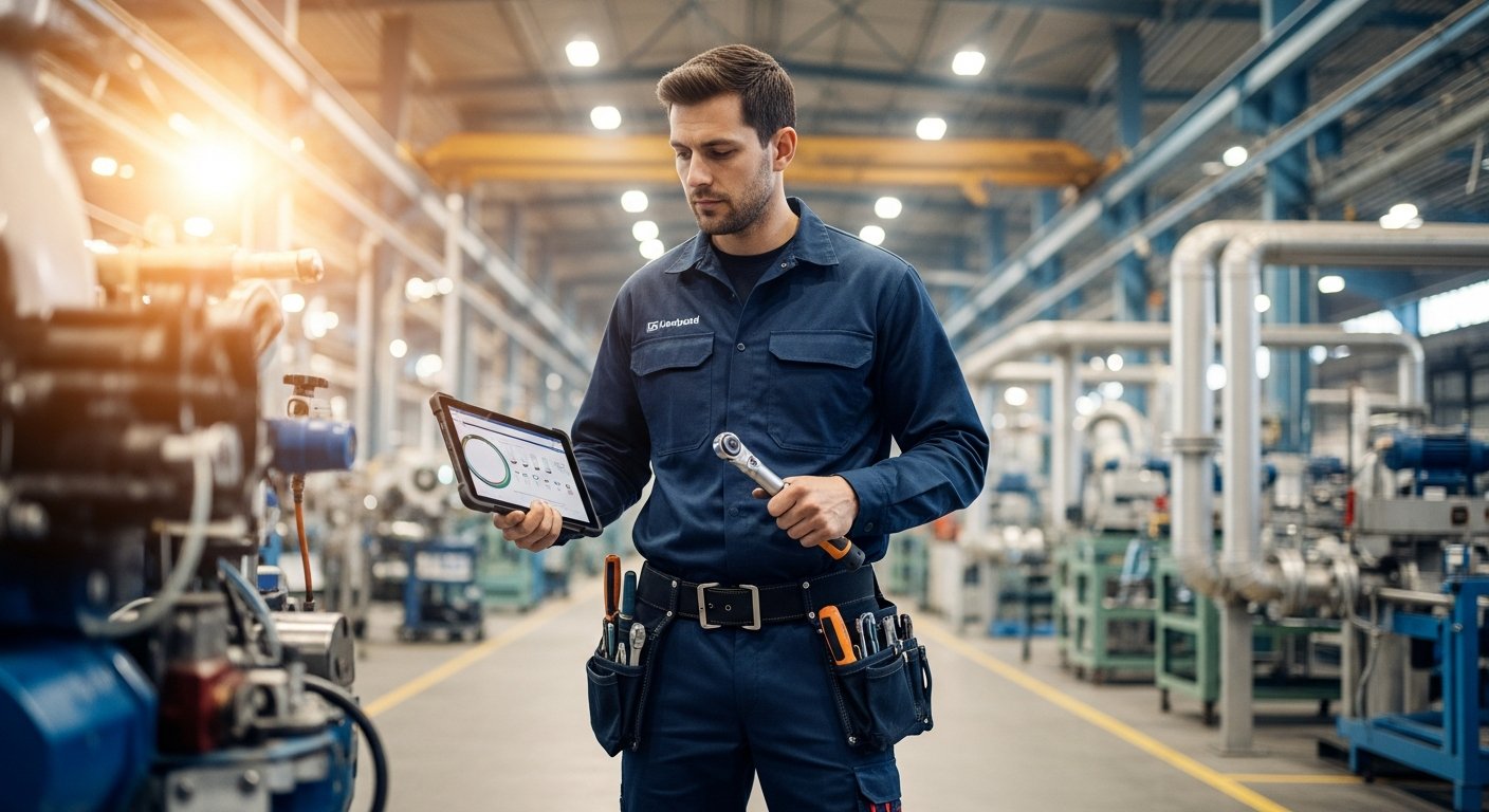 Clarke maintenance professional working on copper pipework in a commercial utility room